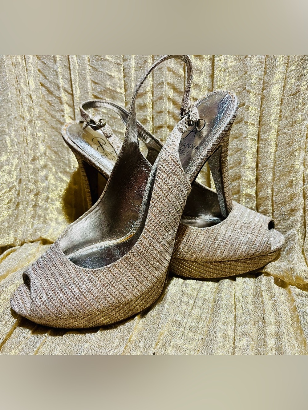 Adrianna Papell Gold Textured Slingback Platform Heels